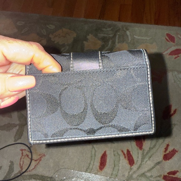 COACH Signature Hampton ID Business Card Case Black Canvas Leather EUC - Picture 3 of 7